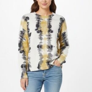 Lisa Todd Boho Tie Dye Crewneck Knit Sweater White Yellow Black Women's XS